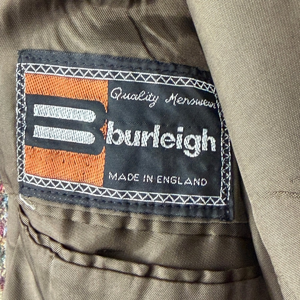 VTG Burleigh HARRIS TWEED Blazer Men 42 Wool Sport Coat Jacket Brown Check *read - Picture 4 of 12